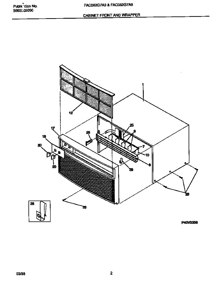 CABINET FRONT AND WRAPPER Diagram and Parts List for FAC082G7A3  Frigidaire Air Conditioner