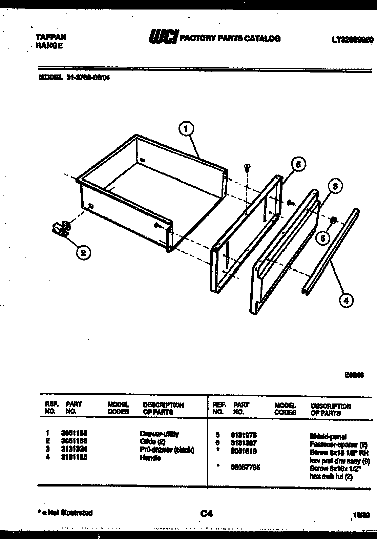 DRAWER PARTS Diagram and Parts List for 31-2769-23-01  Tappan Range