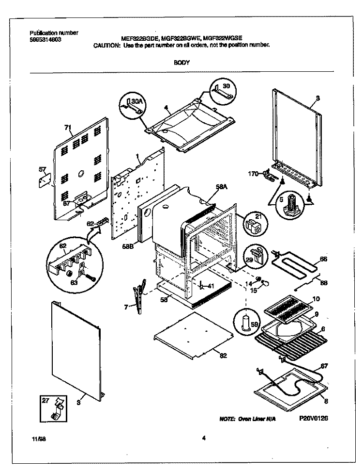 BODY Diagram and Parts List for MEF322WGSE  Frigidaire Range