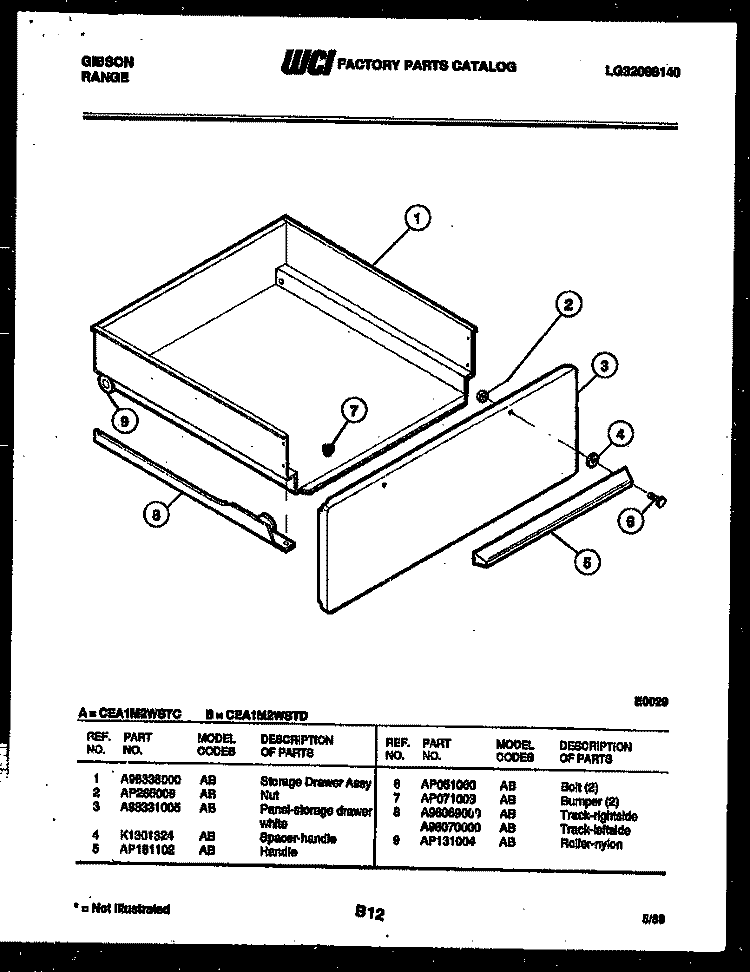 DRAWER PARTS Diagram and Parts List for CEA1M2WSTD  Gibson Range