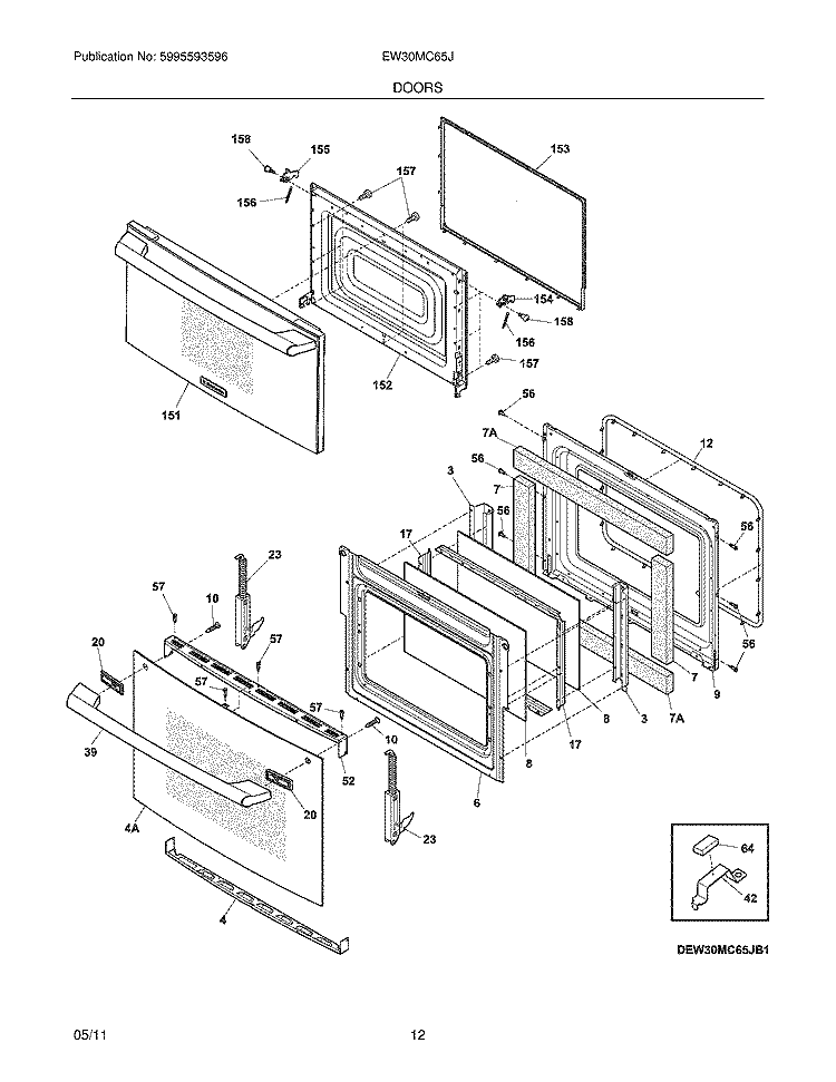 DOORS Diagram and Parts List for EW30MC65JW2  Electrolux Microwave Oven Combo