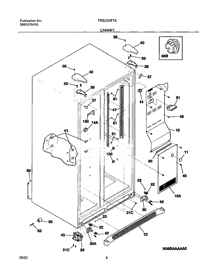 CABINET Diagram and Parts List for FRS23KF7AB6  Frigidaire Refrigerator