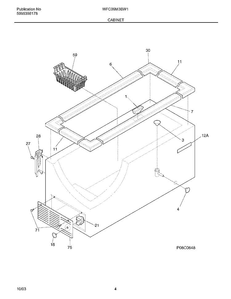 CABINET Diagram and Parts List for WFC09M3BW1  Westinghouse Freezer
