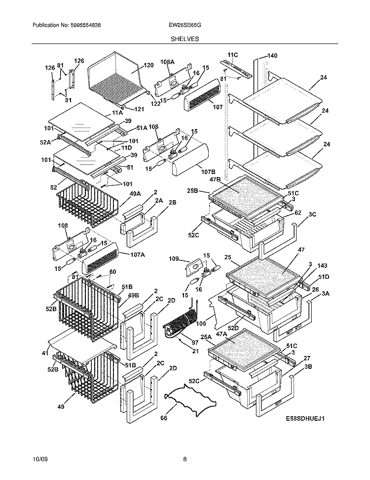 SHELVES Diagram and Parts List for EW26SS65GS1  Electrolux Refrigerator