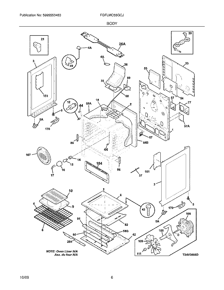 BODY Diagram and Parts List for FGFLMC55GCJ  Frigidaire Range