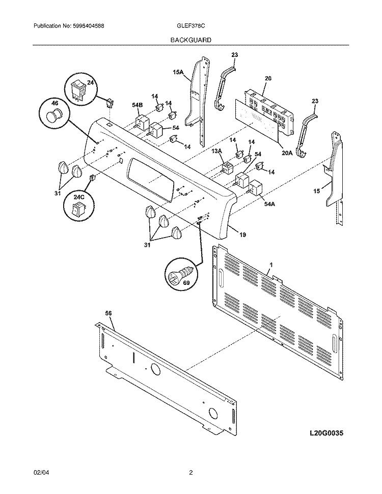 BACKGUARD Diagram and Parts List for GLEF378CQE  Frigidaire Range