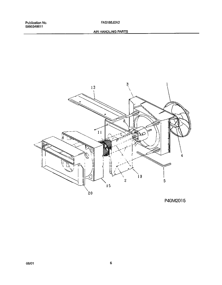 AIR HANDLING Diagram and Parts List for FAS185J2A2  Frigidaire Air Conditioner