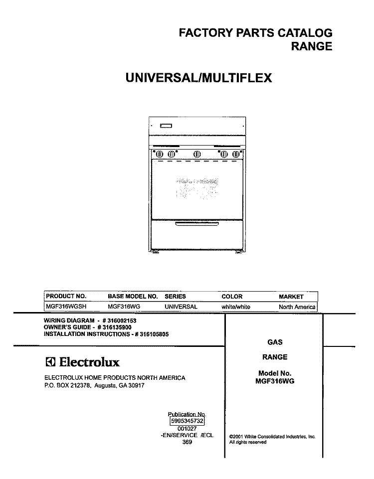 COVER Diagram and Parts List for MGF316WGSH  Uni Range