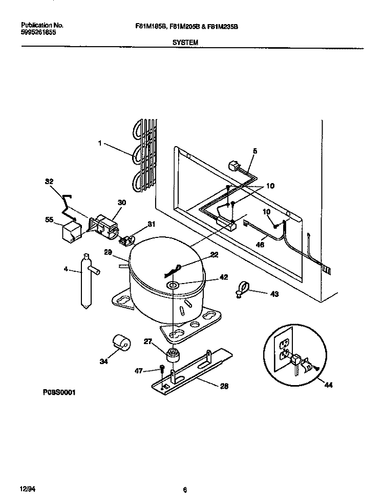 SYSTEM Diagram and Parts List for F81M185BW0  Frigidaire Freezer