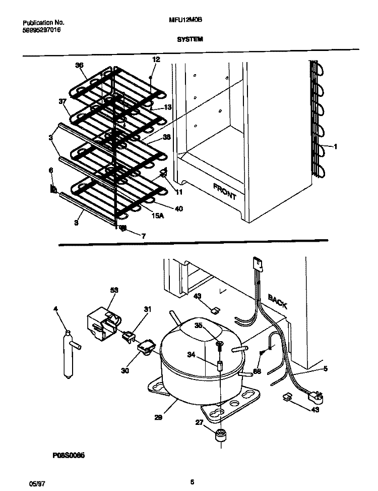 SYSTEM Diagram and Parts List for MFU12M0BW4  Frigidaire Freezer