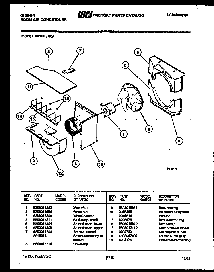 AIR HANDLING PARTS Diagram and Parts List for AK18E5RZA  Gibson Air Conditioner