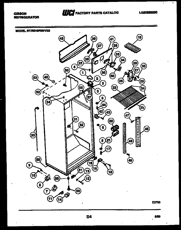 CABINET PARTS Diagram and Parts List for RD19F9WV3B  Gibson Refrigerator