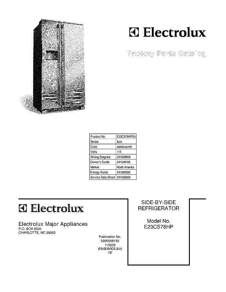 COVER Diagram and Parts List for E23CS78HPS5  Electrolux Refrigerator