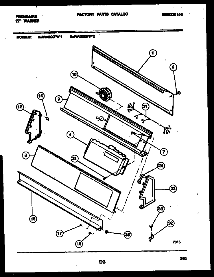 CONSOLE AND CONTROL PARTS Diagram and Parts List for WA8800PW2  Frigidaire Washer