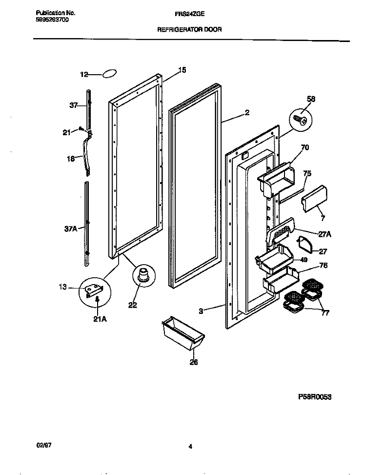 REFRIGERATOR DOOR Diagram and Parts List for FRS24ZGEW2  Frigidaire Refrigerator