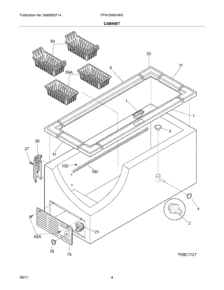 CABINET Diagram and Parts List for FFN15M5HWD  Frigidaire Freezer