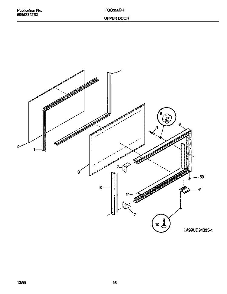 UPPER DOOR Diagram and Parts List for TGO356BHD1  Frigidaire Range