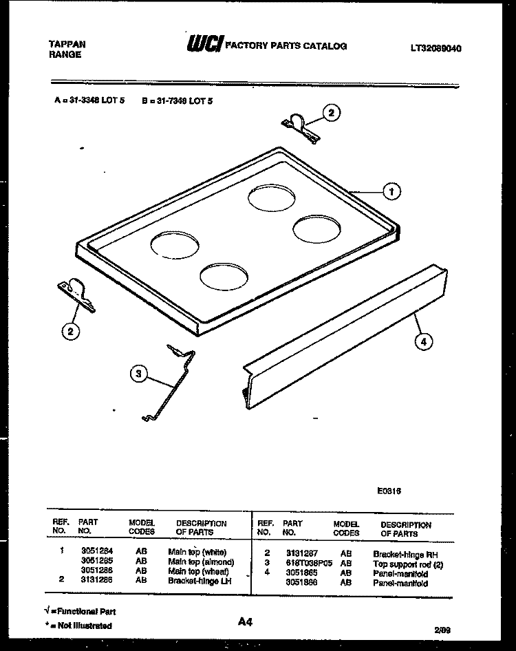 COOKTOP PARTS Diagram and Parts List for 31-3348-23-05  Tappan Range