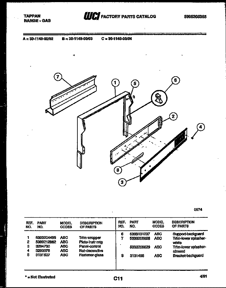 BACKGUARD Diagram and Parts List for 30-1149-23-04  Tappan Range