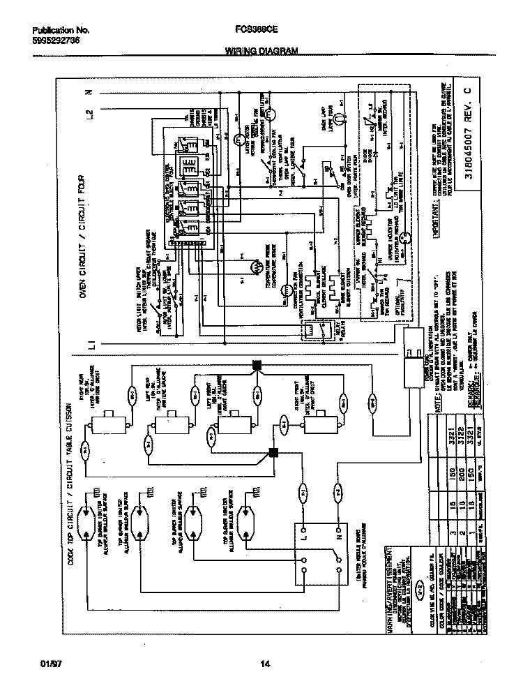 WIRING DIAGRAM Diagram and Parts List for FCS388CEBB  Frigidaire Range
