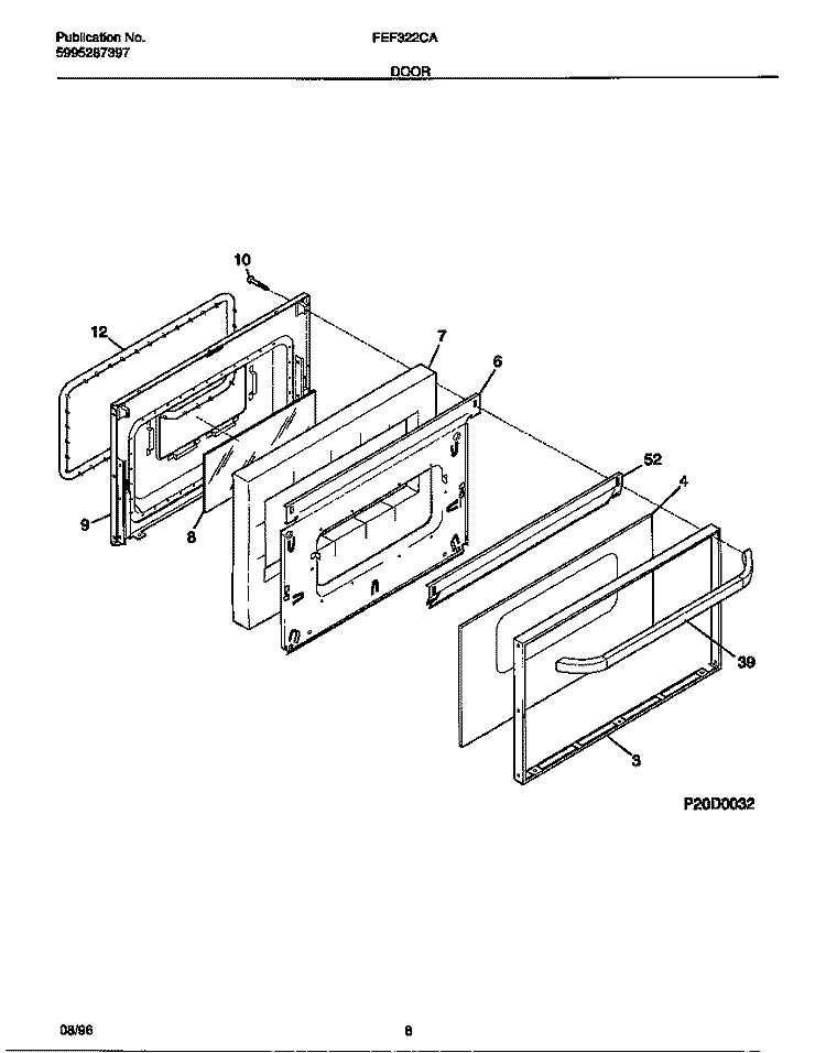 DOOR Diagram and Parts List for FEF322CASG  Frigidaire Range