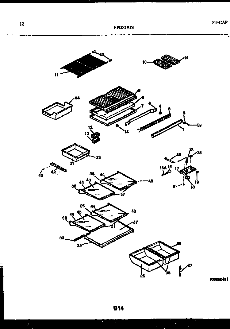 SHELVES AND SUPPORTS Diagram and Parts List for FPGS19TSL0  Frigidaire Refrigerator