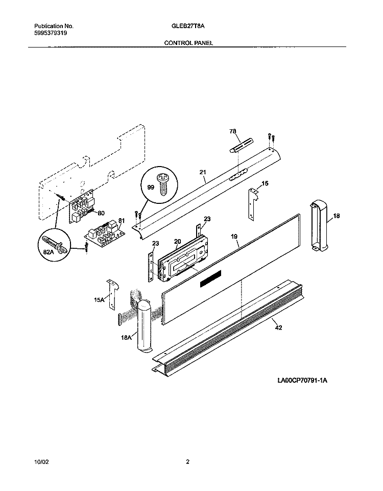 CONTROL PANEL Diagram and Parts List for GLEB27T8ABB  Frigidaire Wall Oven