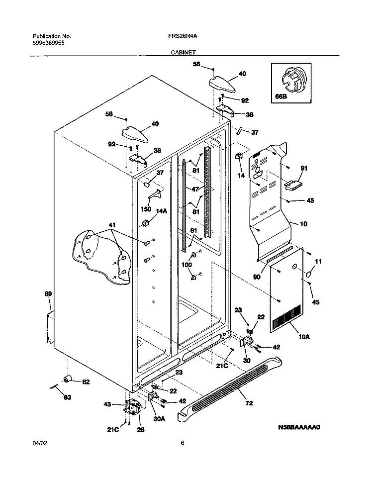 CABINET Diagram and Parts List for FRS26R4AQ5  Frigidaire Refrigerator