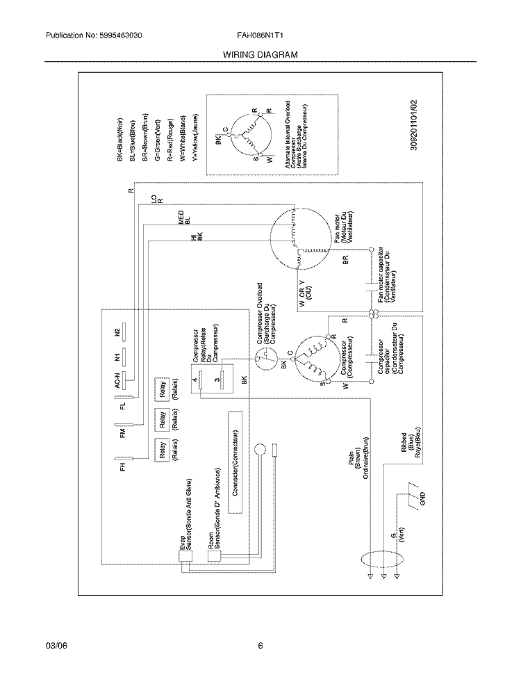 WIRING DIAGRAM Diagram and Parts List for FAH086N1T1  Frigidaire Air Conditioner