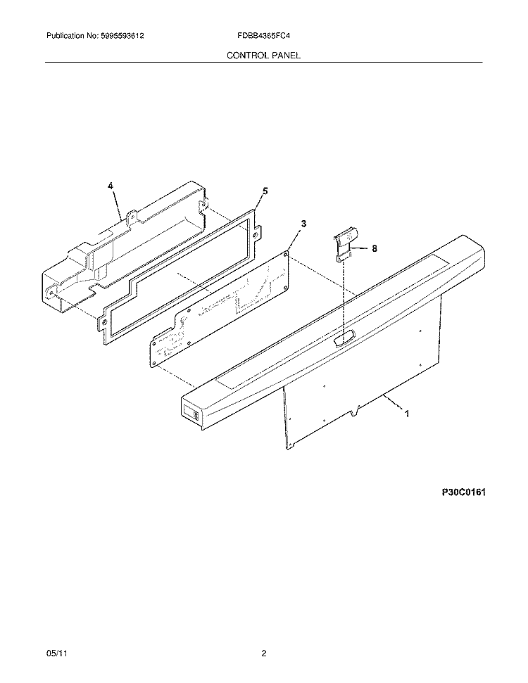 CONTROL PANEL Diagram and Parts List for FDBB4365FC4  Frigidaire Dishwasher