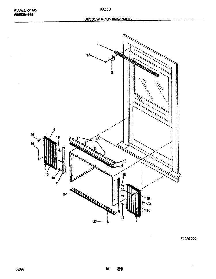 WINDOW MOUNTING PARTS Diagram and Parts List for HA80B  Frigidaire Air Conditioner
