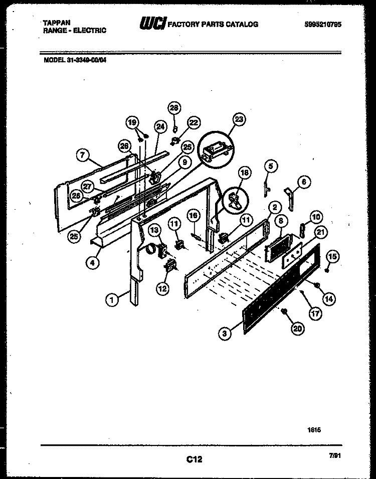 BACKGUARD Diagram and Parts List for 31-3349-23-04  Tappan Range