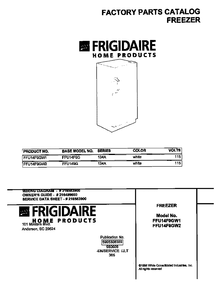 COVER Diagram and Parts List for FFU14F9GW1  Frigidaire Freezer