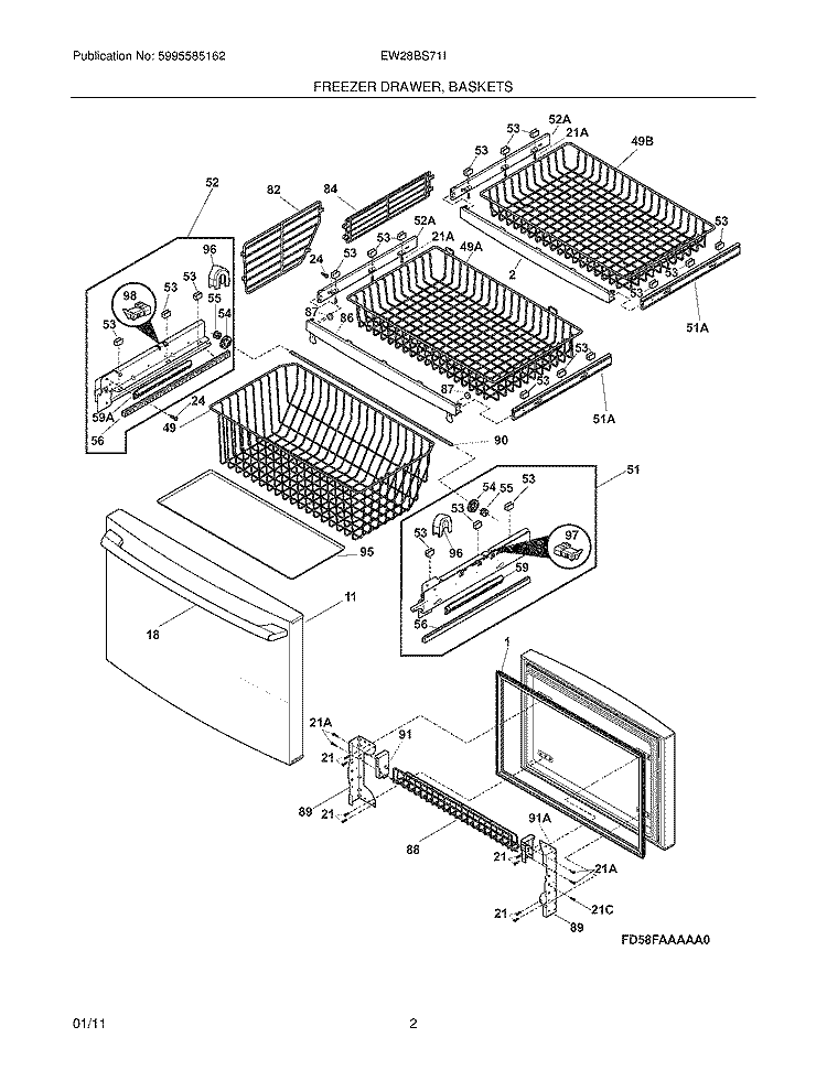 FREEZER DRAWER - BASKET Diagram and Parts List for EW28BS71IS9  Electrolux Refrigerator