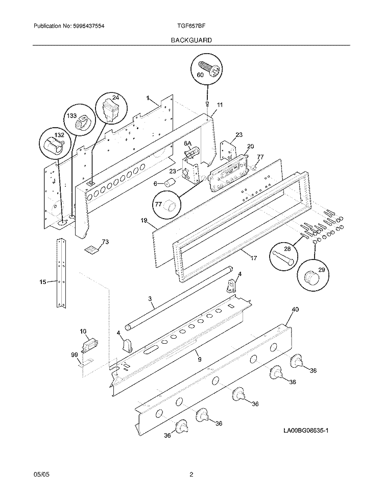 BACKGUARD Diagram and Parts List for TGF657BFB7  Tappan Range