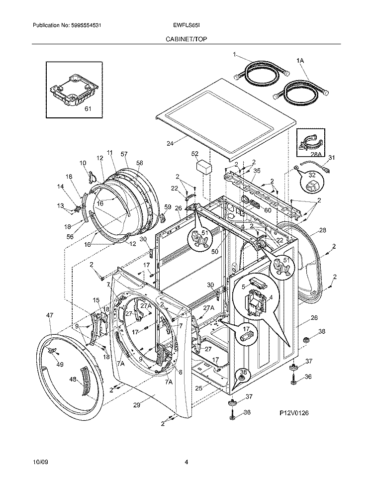 CABINET/TOP Diagram and Parts List for EWFLS65IRR0  Electrolux Washer