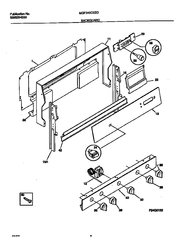 BACKGUARD Diagram and Parts List for MGF345CESD  Frigidaire Range