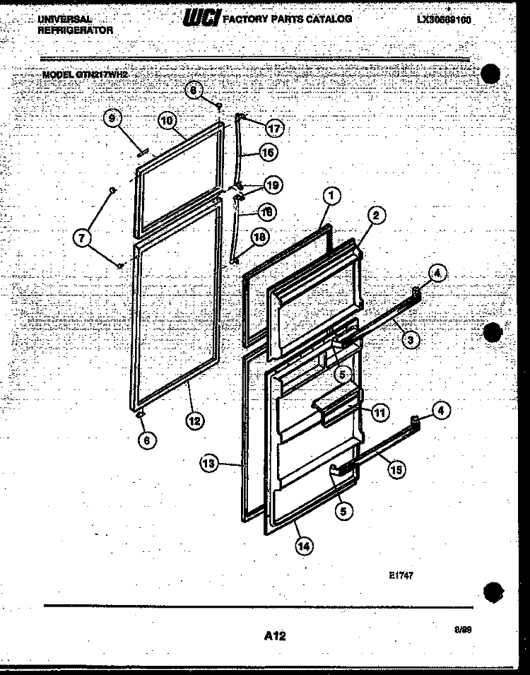 DOOR PARTS Diagram and Parts List for GTN217WHV2  Uni Refrigerator