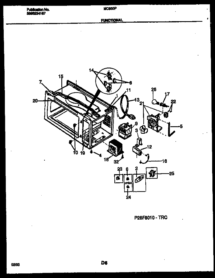 FUNCTIONAL PARTS Diagram and Parts List for MC850P10  Frigidaire Microwave