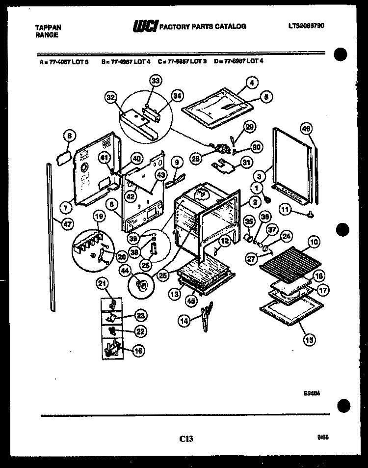 LOWER BODY PARTS Diagram and Parts List for 77-4957-23-03  Tappan Range