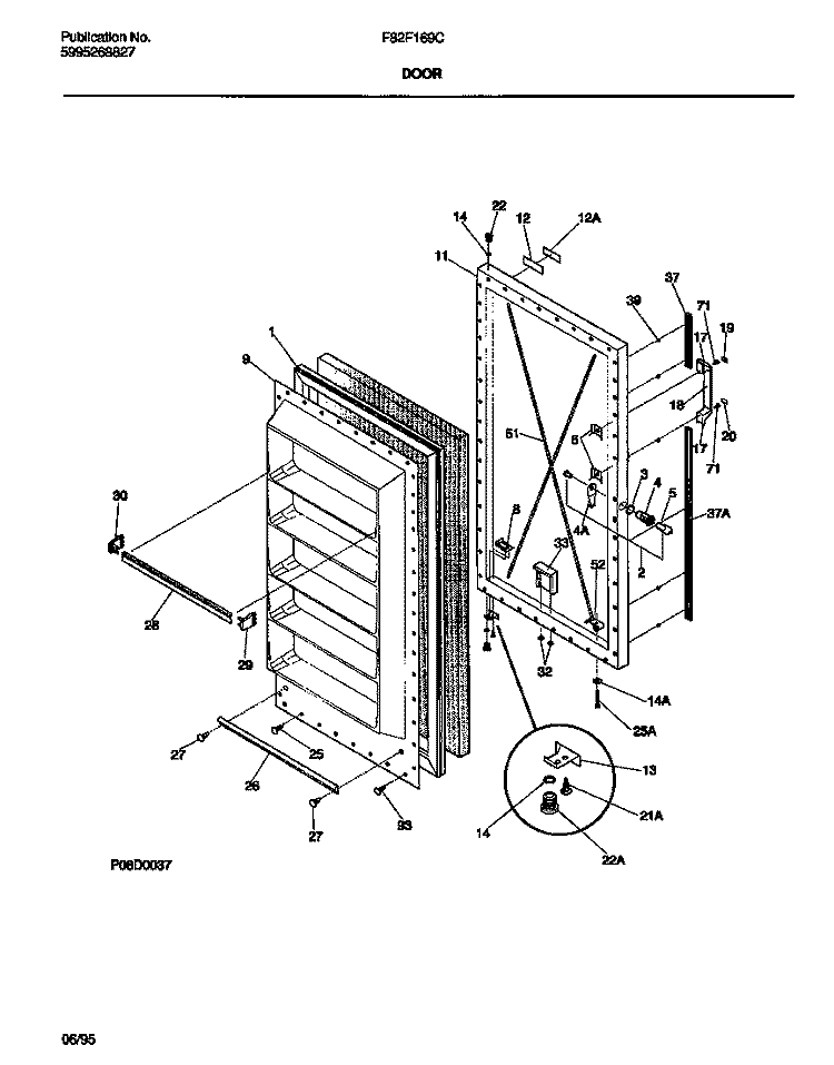 DOOR Diagram and Parts List for F82F169CW0  Frigidaire Freezer