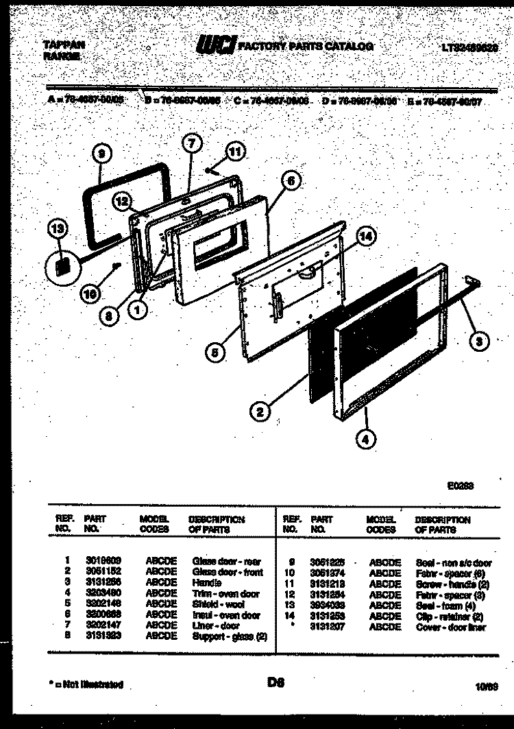 LOWER OVEN DOOR PARTS Diagram and Parts List for 76-4667-32-06  Tappan Microwave Oven Combo
