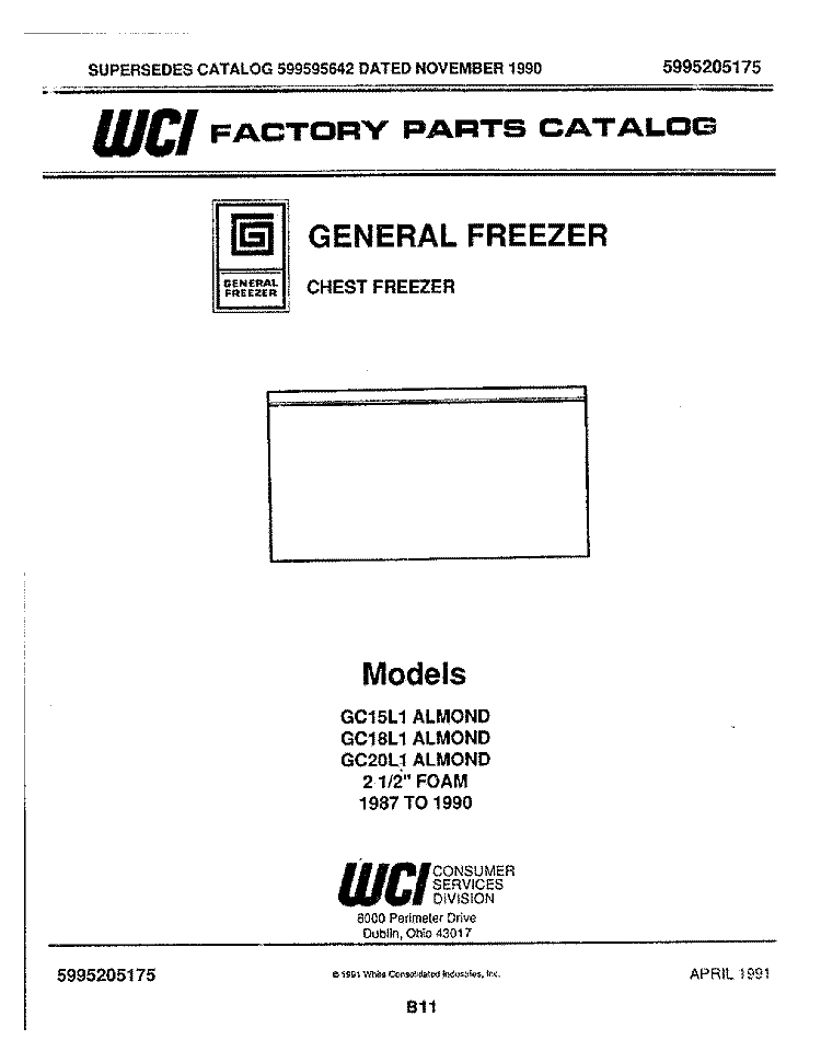 COVER Diagram and Parts List for GC15L1  Frigidaire Freezer