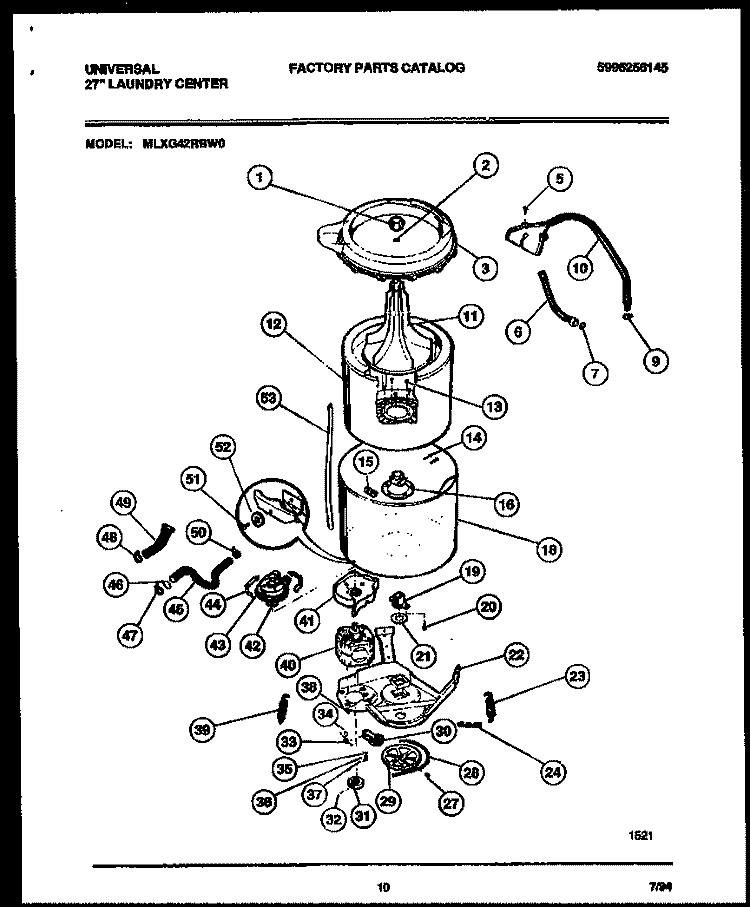 TUB DETAIL Diagram and Parts List for MLXG42RBD0  Kelvinator Washer Dryer Combo