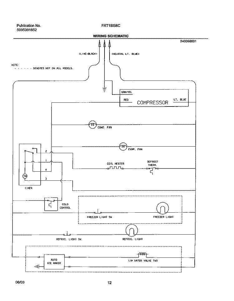 WIRING SCHEMATIC Diagram and Parts List for FRT18IS6CW0  Frigidaire Refrigerator
