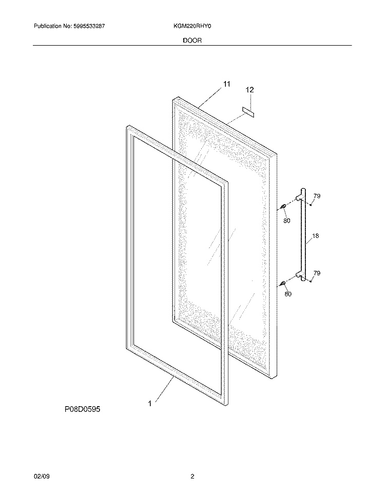 DOOR Diagram and Parts List for KGM220RHY0  Kelvinator Refrigerator