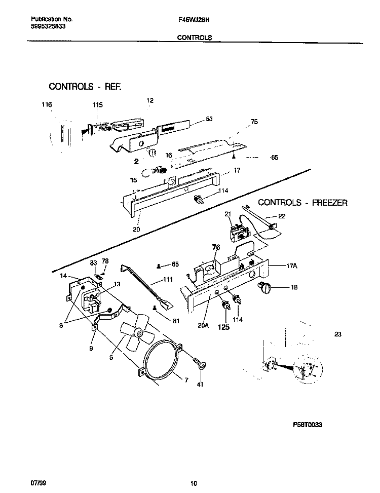 CONTROLS Diagram and Parts List for F45WJ26HW2  Frigidaire Refrigerator