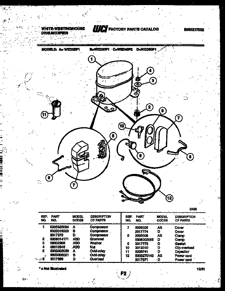 COMPRESSOR PARTS Diagram and Parts List for WED25P1  Frigidaire Dehumidifier