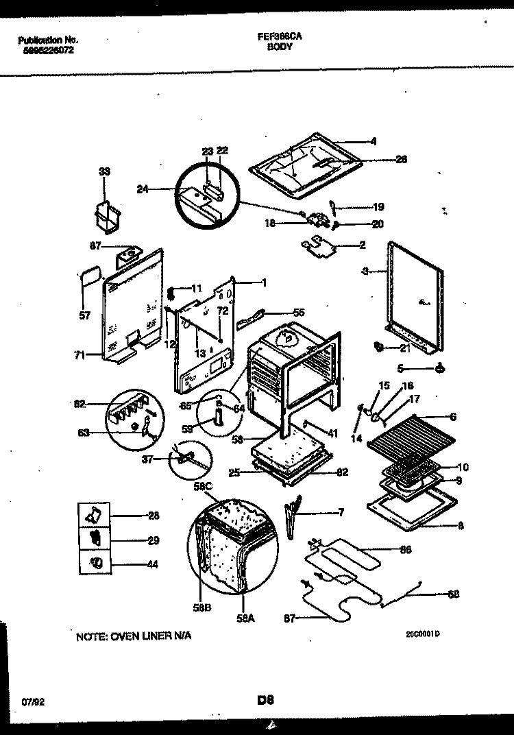 BODY PARTS Diagram and Parts List for FEF366CASB  Frigidaire Range