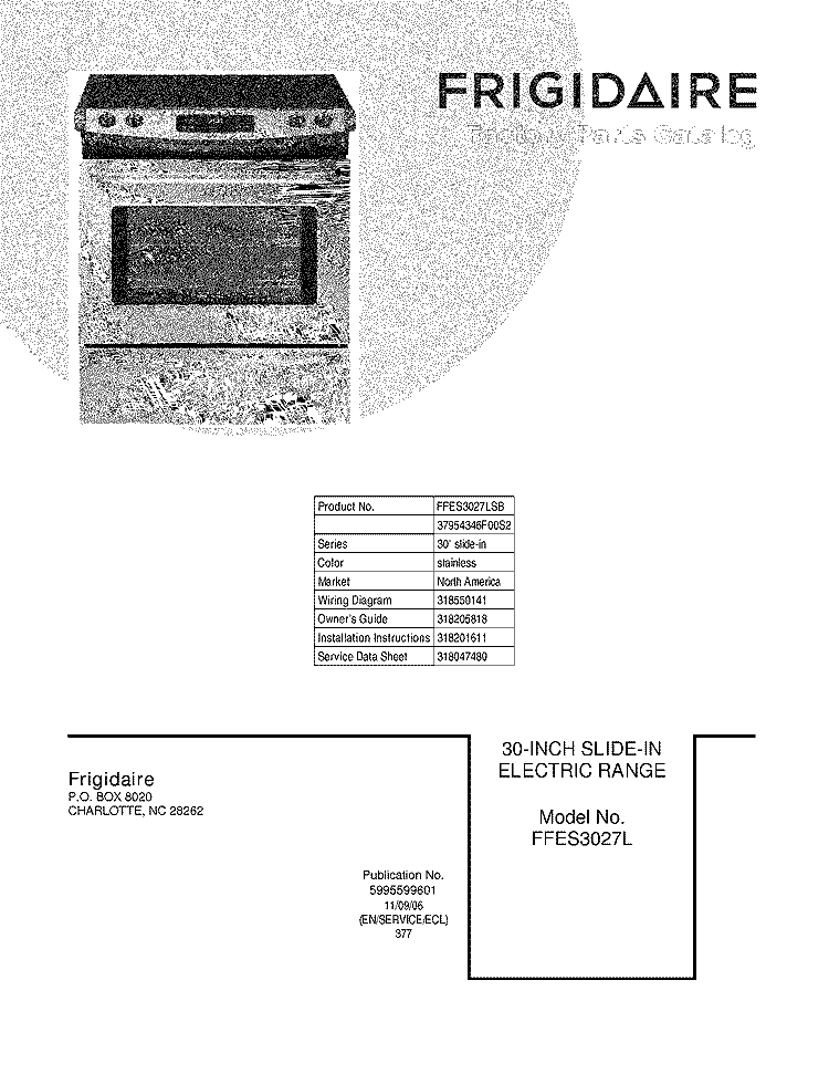 COVER Diagram and Parts List for FFES3027LSB  Frigidaire Range